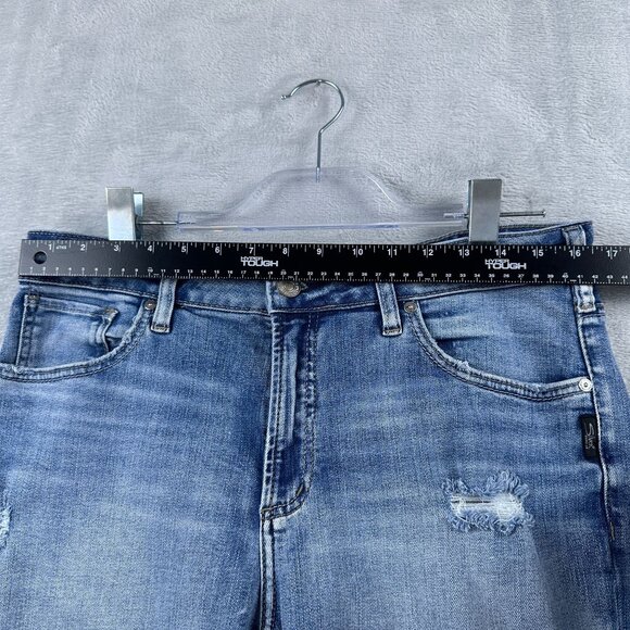 Silver Jeans Avery Bermuda Shorts Womens Size W32/L9 Distressed High Rise Blue - Picture 6 of 10